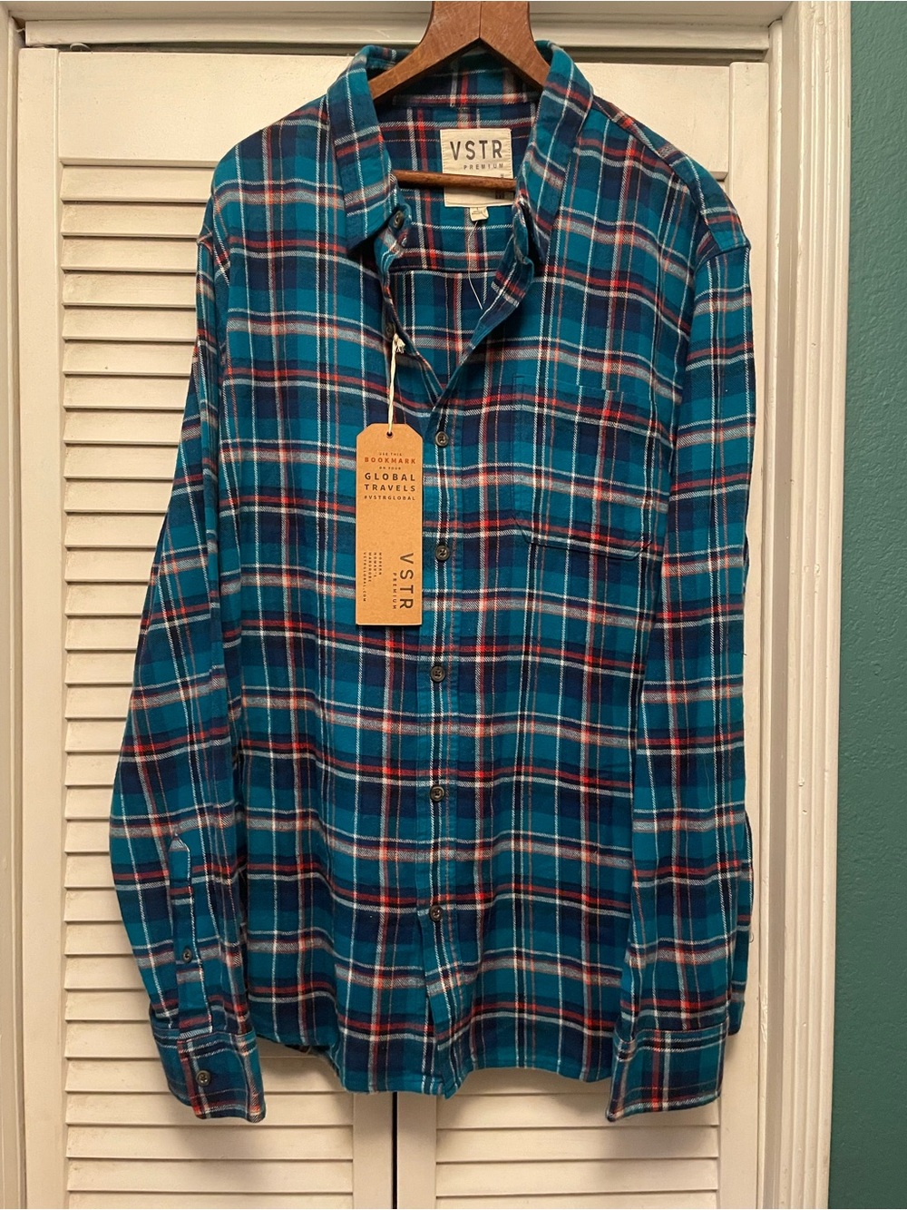 VSTR Men's Teal Plaid Casual Button-Down Shirt